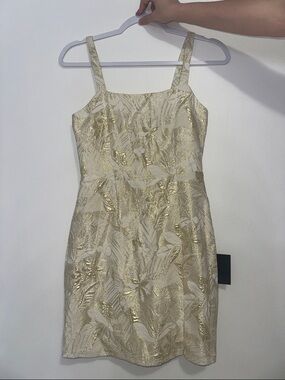 Lulu's Gold Floral Jacquard Mini Dress